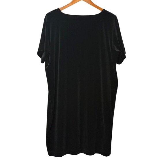 Eileen Fisher System Black Velvet Shift Dress Short Sleeve Knee Length Size PL - Picture 3 of 6